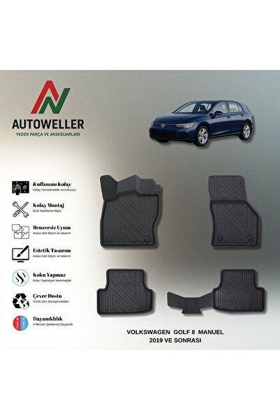 AutoWeller Volkswagen Golf 8 2019 Sonrası Tsi Havuzlu 3D TPE Oto Paspas Takımı