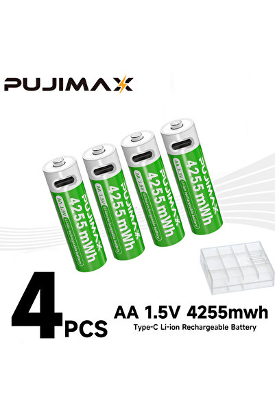 PUJIMAX 4 pcs AA rechargeable LI-ION batteries, compatible with TYPE-C data c...