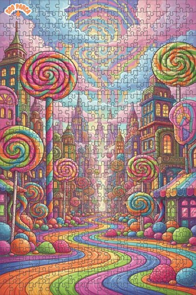 Teona Ahşap Gökkuşağı Şeker Şehir Yağlı Boya Görünümlü Sanat Çift katlı Çerçe...