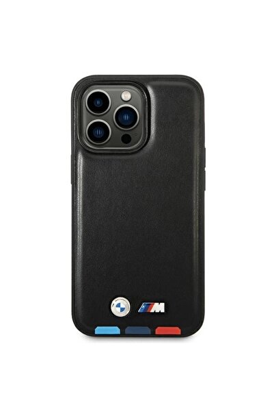 BMW Tricolor Leather MagSafe Case for iPhone 14 Pro Max, Black