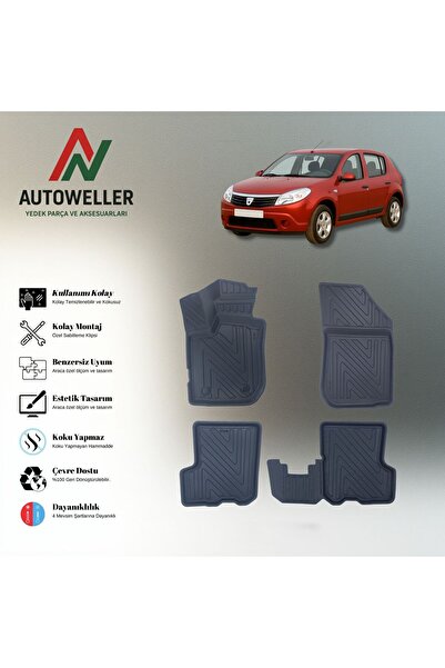 AutoWeller Dacia Sandero 2007-2020 Havuzlu 3D TPE Oto Paspas Takımı