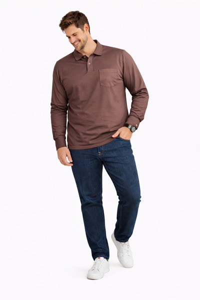 BayBayan Shirt Collar Long Sleeve Combed Cotton Sweater