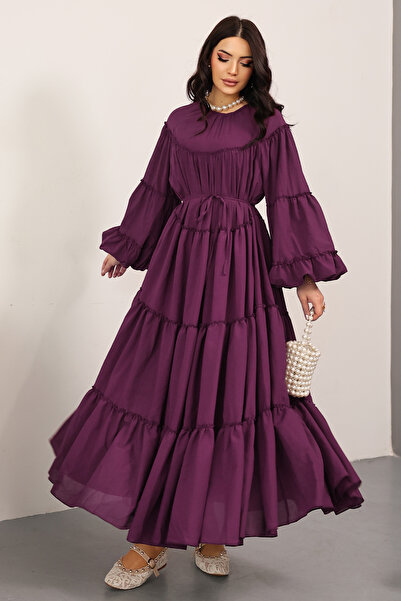 zhrcelebi Layered Ruffle Dress 0063 - Mürdüm