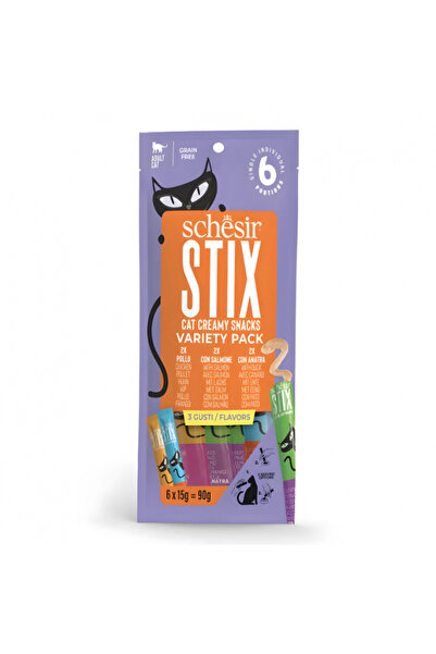 Schesir مجموعة متنوعة من أعواد ستيكس تريت بنكهات مختلطة: دجاج، بط، وسمك سلمون...