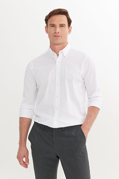 ALTINYILDIZ CLASSICS Men's White 100% Cotton Knitted Slim Fit Slim Fit Button...