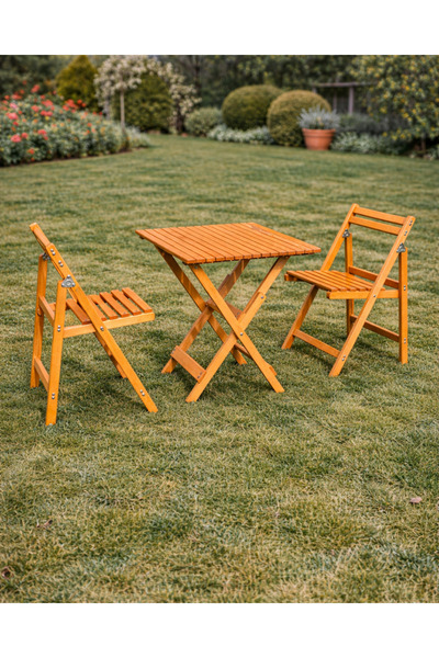 ALAÇAM MOBİLYA Sağlam Katlanır Ahşap Masa Sandalye Seti – Bahçe Balkon Takımı...