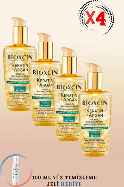 Bioxcin Keratin Argan Onarıcı Saç Bakım Yağı 150 ml 4 ADET + 100ml Yüz Temizl...