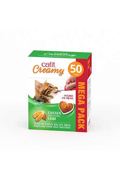 Catit عبوة ضخمة من 50 أنبوبًا من مكافآت القطط الكريمية بنكهة الدجاج مع لحم ال...