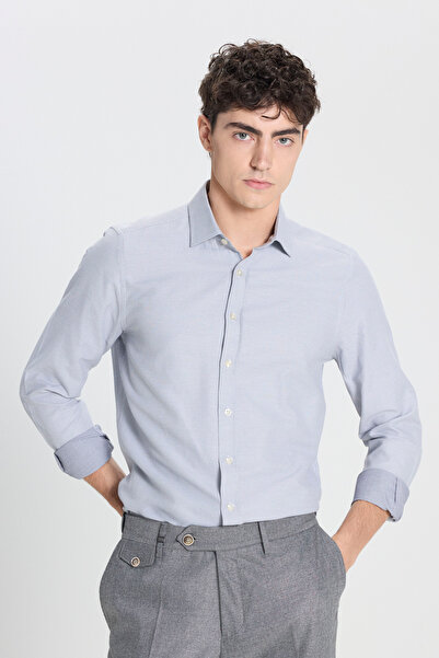 ALTINYILDIZ CLASSICS Men's White-Navy Blue Cotton Slim Fit Slim Fit Classic C...