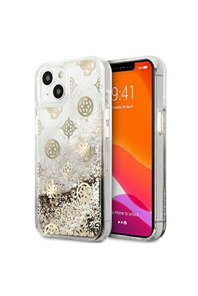 Guess Peony Liquid Glitter Case for iPhone 13 Mini, Gold