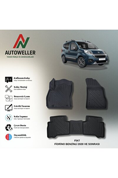 AutoWeller Fiat Fiorino Benzinli 2020 Sonrası Havuzlu 3D TPE Oto Paspas Takımı