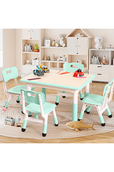 Garvee Kids Table 4-Chair Set, Adjustable Table Set with Non-Slip Legs,Built-...