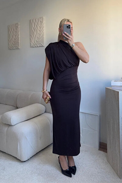 MOZENA One-Shoulder Drape Detail Dress