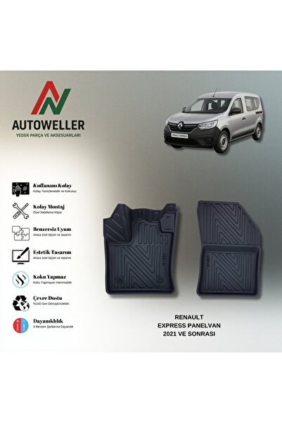 AutoWeller Renault Express Panelvan 2021 Sonrası Havuzlu 3D TPE Oto Paspas Ta...
