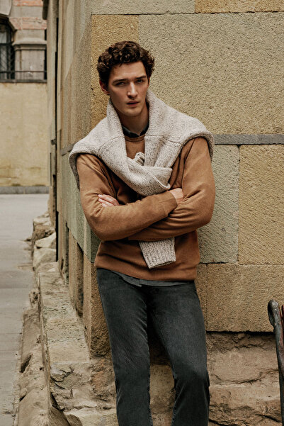 ALTINYILDIZ CLASSICS Ανδρικό πλεκτό πουλόβερ με βιζόν από βαμβάκι, κανονική ε...