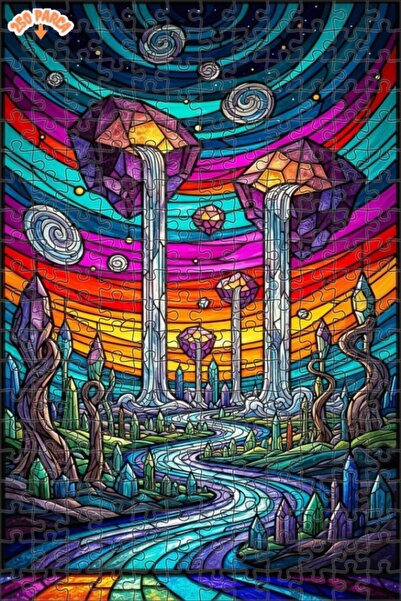 Teona Ahşap Hayali Kristal Şelaleler Boyama Görünümlü Çift Katlı Çerçeveli Ah...