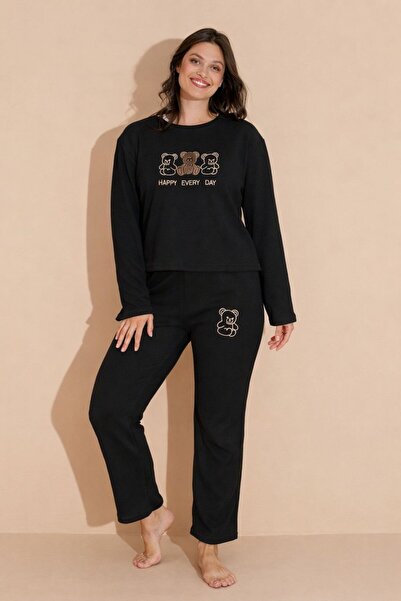 Wordex MR 9010 Set de pijamale de iarnă pentru femei, brodat cu ursuleț de pluș