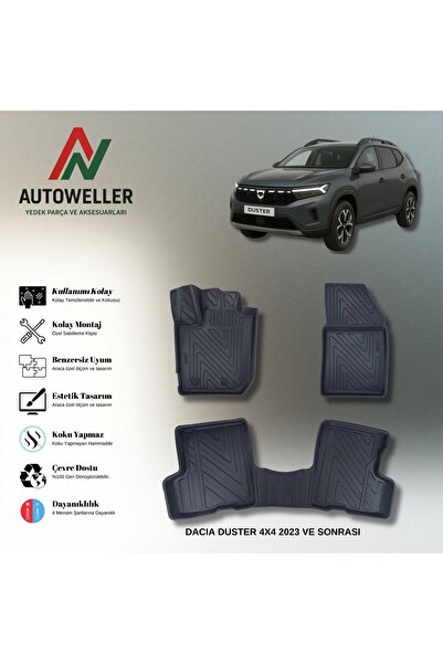 AutoWeller Dacia Duster 2023 Sonrası 4x4 Havuzlu 3D TPE Oto Paspas Takımı