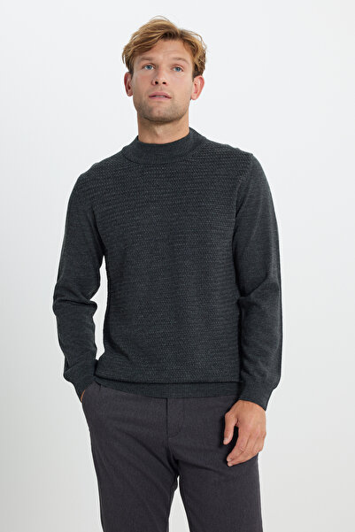 ALTINYILDIZ CLASSICS Men's Anthracite-Melange Wool Warm Standard Fit Half Tur...