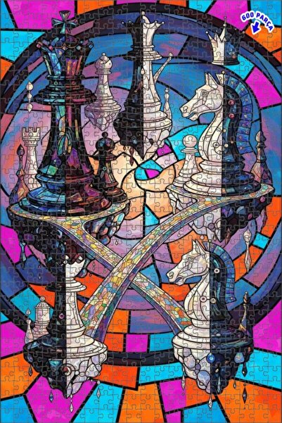 Teona Ahşap Vitray Satranç Sanatı Çift Katlı Çerçeveli Ahşap Puzzle 600 PARÇA...