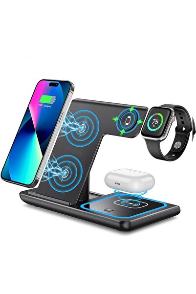 RAWAID محطة شحن لاسلكية 3 في 1، حامل شحن سريع لأجهزة iPhone و Apple Watch و A...