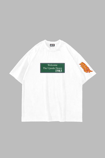 Sekizbiraltı Upside down Printed Oversized Unisex White Tshirt