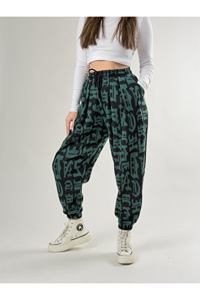 COCOPELLI Chinese Patterned Green Women's Jogger Pants Coc2743