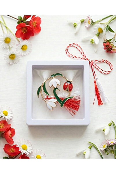 OEM Martisor brooch 5 cm, Snowdrops with ladybug, in a 9x9 cm box with window...