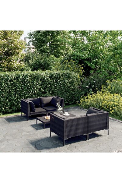 vidaxl 5 Piece Garden Lounge Set with Cushions Poly Rattan Dark Grey