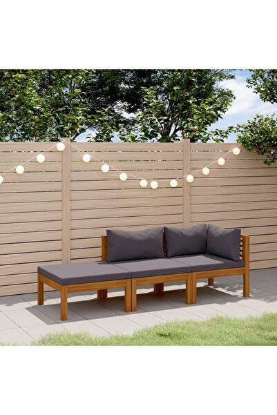 vidaxl طقم جلوس حديقة من ثلاث قطع مع وسائد، مصنوع من خشب الأكاسيا الصلب