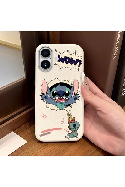 quırkshıeld iPhone 16 Compatible White Leather Textured Silicone Protects Camera Shock-Absorbing Case Stitch