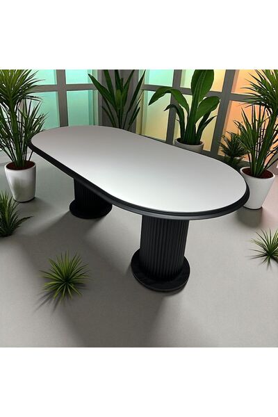 Kayı mobilya Beyaz MDF Yemek, Salon Masası Masa Kenarı Siyah Ayakları Siyah S...