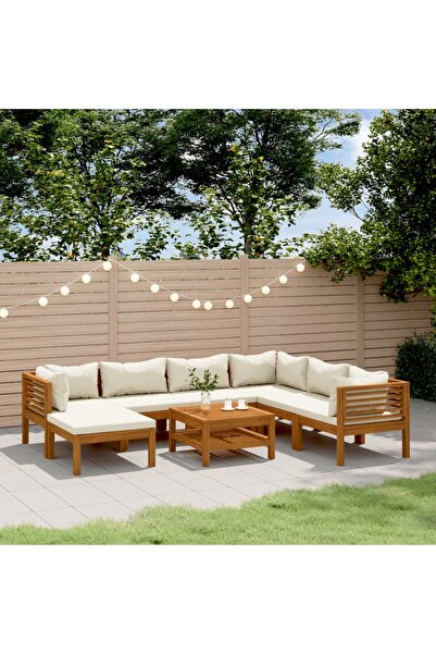 vidaxl 8 Piece Garden Lounge Set with Cream Cushion Solid Acacia Wood