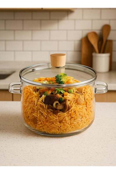 LC Glass Cooking Pot with Lid Heat Resistant Transparent Cookware