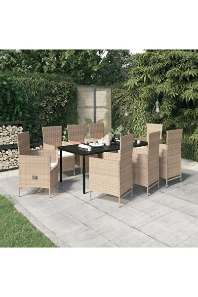 vidaxl 9 Piece Garden Dining Set with Cushions Beige