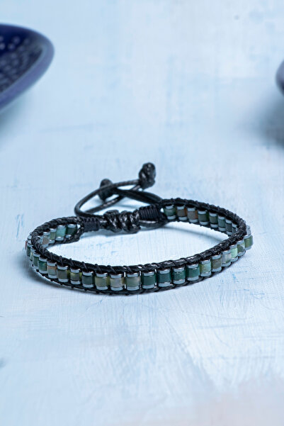 Deniz Doğal Taş Certified Agate - Hematite Natural Stone Men's Bracelet