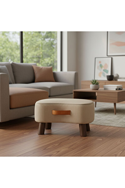 EqiEch Simple Nordic Fabric Upholstered Footstool with Portable Handle and So...