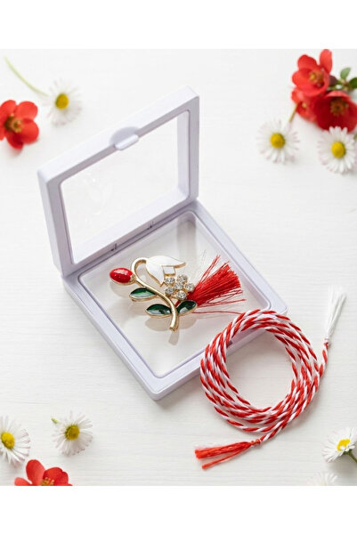 OEM Martisor brooch 5 cm, Snowdrop with ladybug, in a 9x9 cm box with window,...