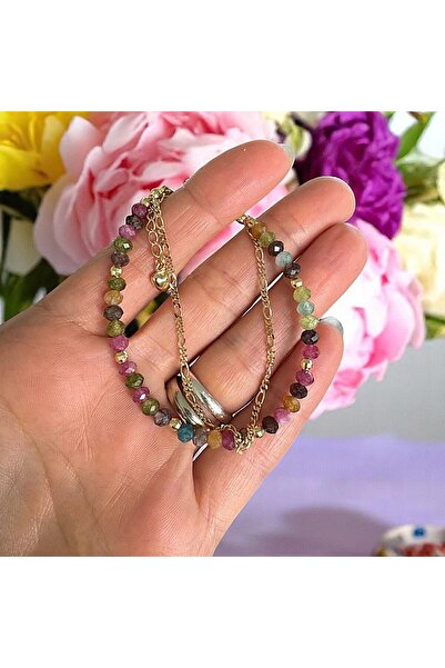 Ezera Multicolored Tourmaline Bracelet with Gold Plated Silver Chain Aveline