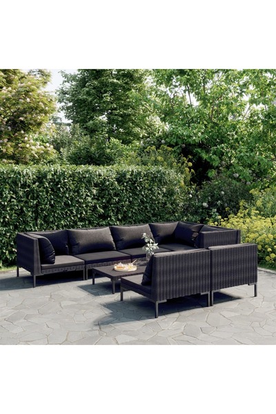 vidaxl طقم أريكة حديقة مكون من 8 قطع مع وسائد من البولي راتان باللون الرمادي ...