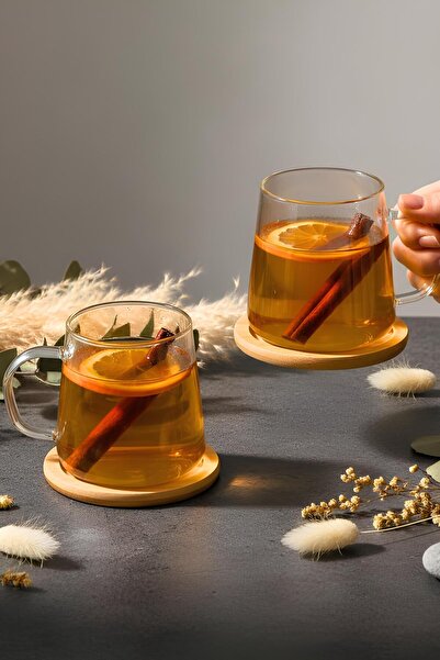 tutku home 2'Li Bambu Bardak Altlığı Cam Bardak 300 ml