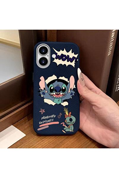 quırkshıeld iPhone 16 Uyumlu Mavi Deri Dokulu Silikon Kamerayı Korur Şok Emic...