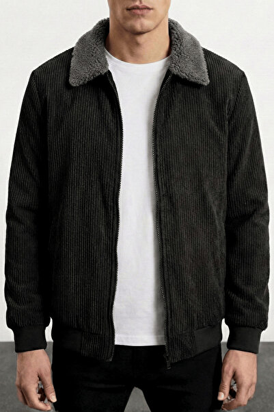 GENIUS STORE Men's Velvet Coat Plush Lined Shirt Collar Windproof Velvet Coat