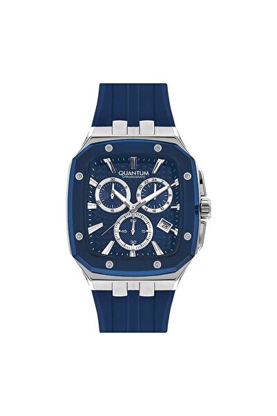 Quantum Erkek Kol Saati 44 MM Lacivert Silikon Kordon Chronograph Mekanizma S...