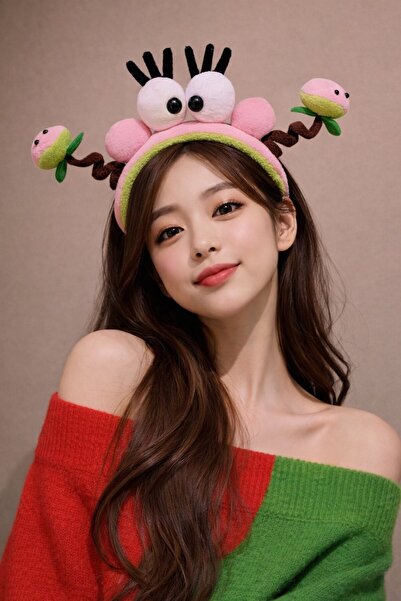 TAKIŞTIR Yeşil Ve Pembe Renk Eğlenceli Peluş Taç