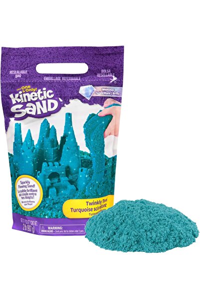 Kinetic Sand كيس رمل لعب لامع طبيعي بالكامل بلون أزرق مخضر متلألئ، وزنه 2 رطل...