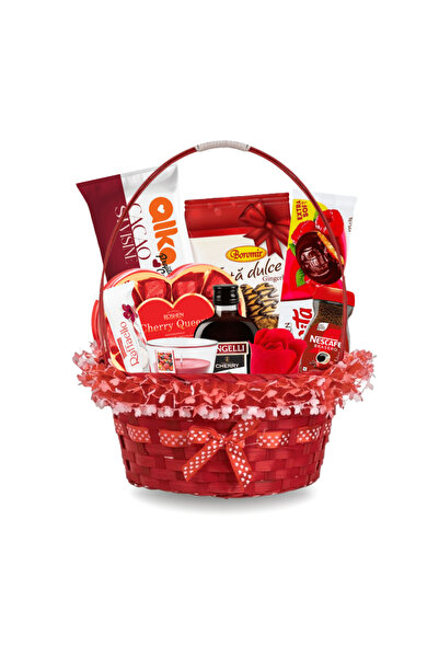 cos-cadou.ro Red Passion Gift Basket with Delicacies – Premium Set in Red Basket