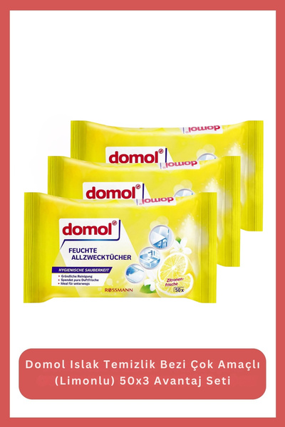 DOMOL Islak Temizlik Bezi Çok Amaçlı (Limonlu) 50x3 Avantaj Seti
