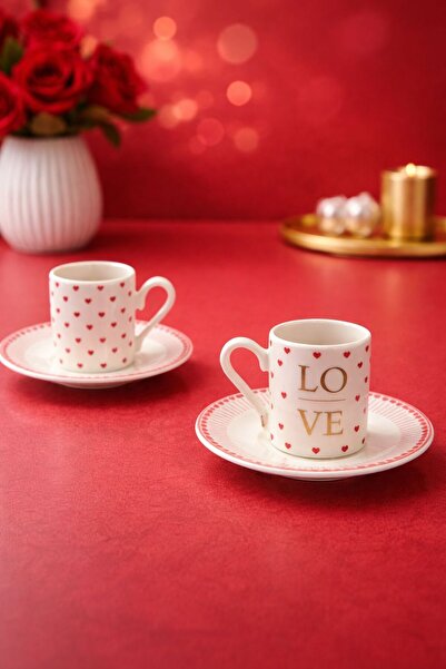 YzHome 2-Person Porcelain Love Heart Coffee Cup Set with Heart 90ml