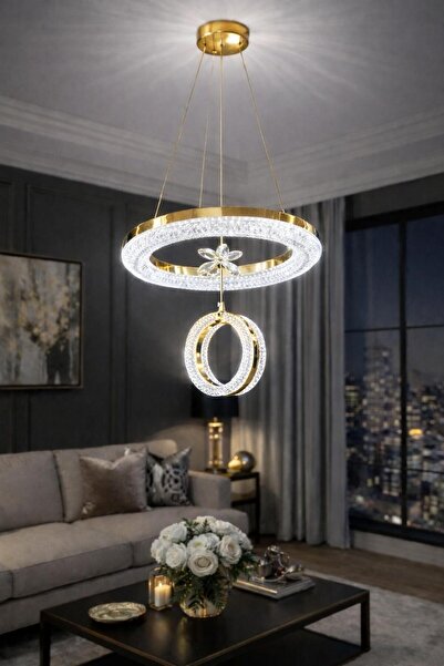 RSCOLLECTIONS Tekli Mirage ( Akrilik ) Modern Sarkıt Led Avize Kumandalı Gold